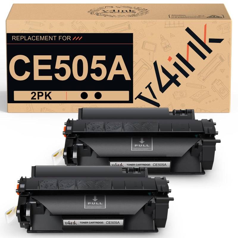 v4ink 2PK CE505A Toner Cartridge Compatible Replacement for HP 05A Toner Cartridge Black Ink for HP P2035 P2035n P2055dn P2055 P2055d, Pro 400 m401n m401dne m401dw MFP M425dn M425dw Printer - Image 1